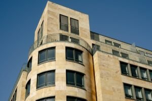 Abuilding with balconies and windows