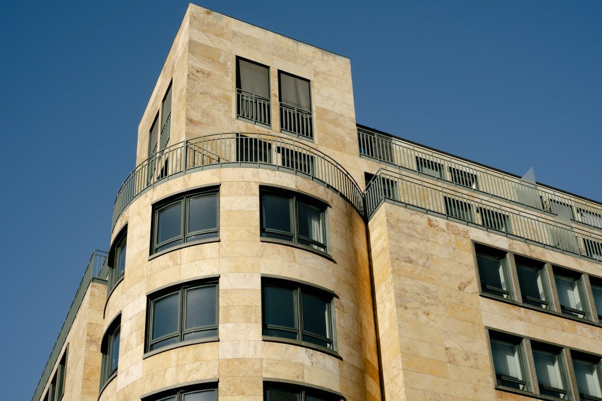 Abuilding with balconies and windows